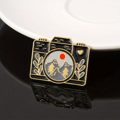 Mountain Landscape Camera Brooch Pin for Backpacks & Clothing