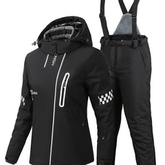 Checkerboard & Letter Print Ski Set Hooded Jacket & S