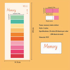 400pcs Romantic Index Stickers 20 Sheets Per Set 20 Colors PET Material