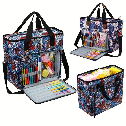 Portable Knitting Tote Bag for Yarn, Needles, Hooks - Large Capacity Crochet Bag