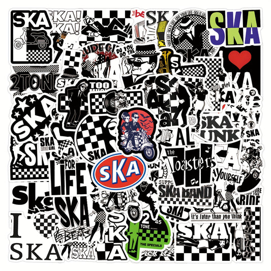 55pcs Ska Stickers Checkered Flags Music Skate Shoes Designs PVC Decals
