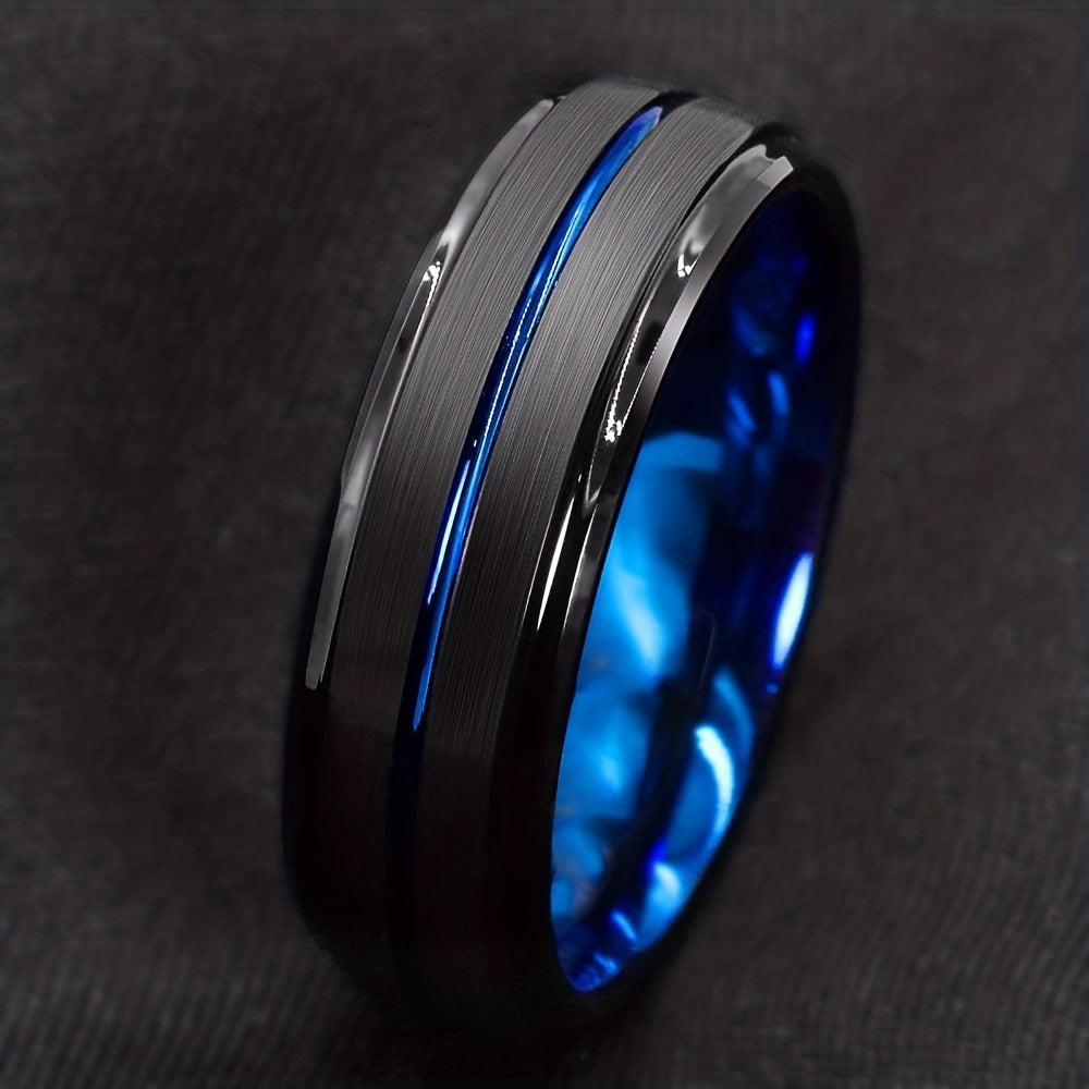 Men's Groove Beveled Stainless Steel Ring