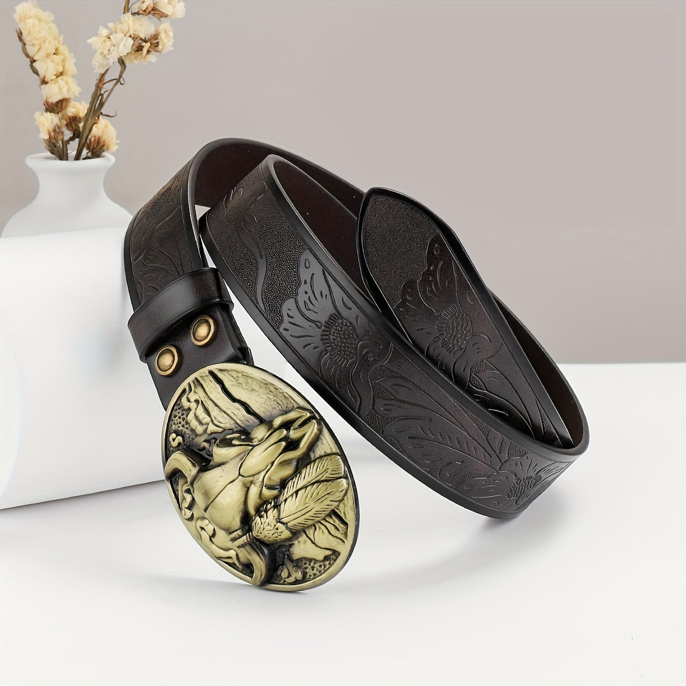 Hardware Embossed Leather Belt Retro Casual Belt For Men