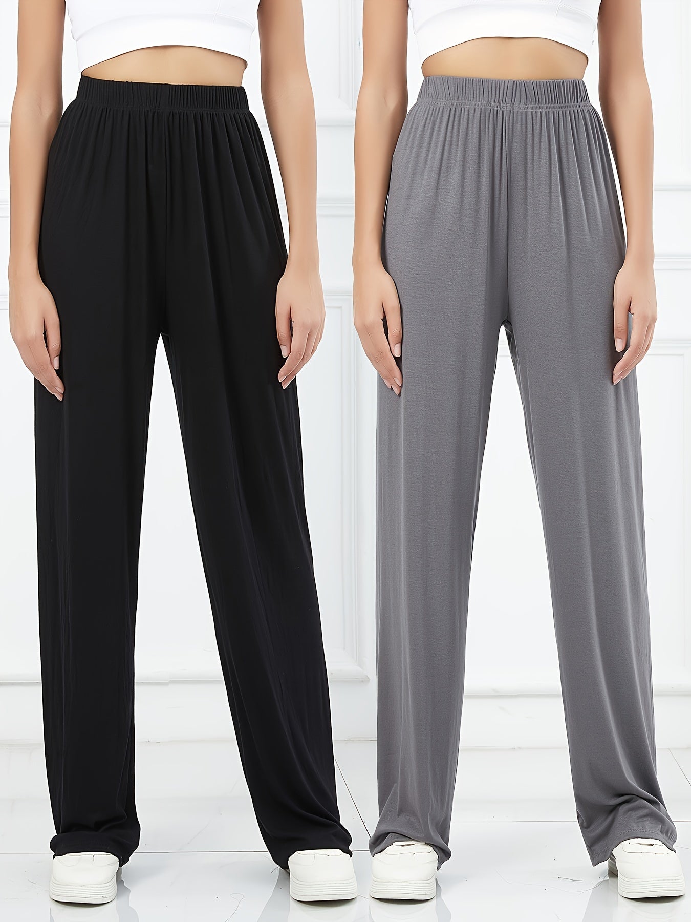 2pcs Women's Stretch Jogger Pants Elastic Waist Loose Fit Casual Activewear