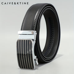Caivektine Men's Cowhide Striped Business Belt Casual Belt