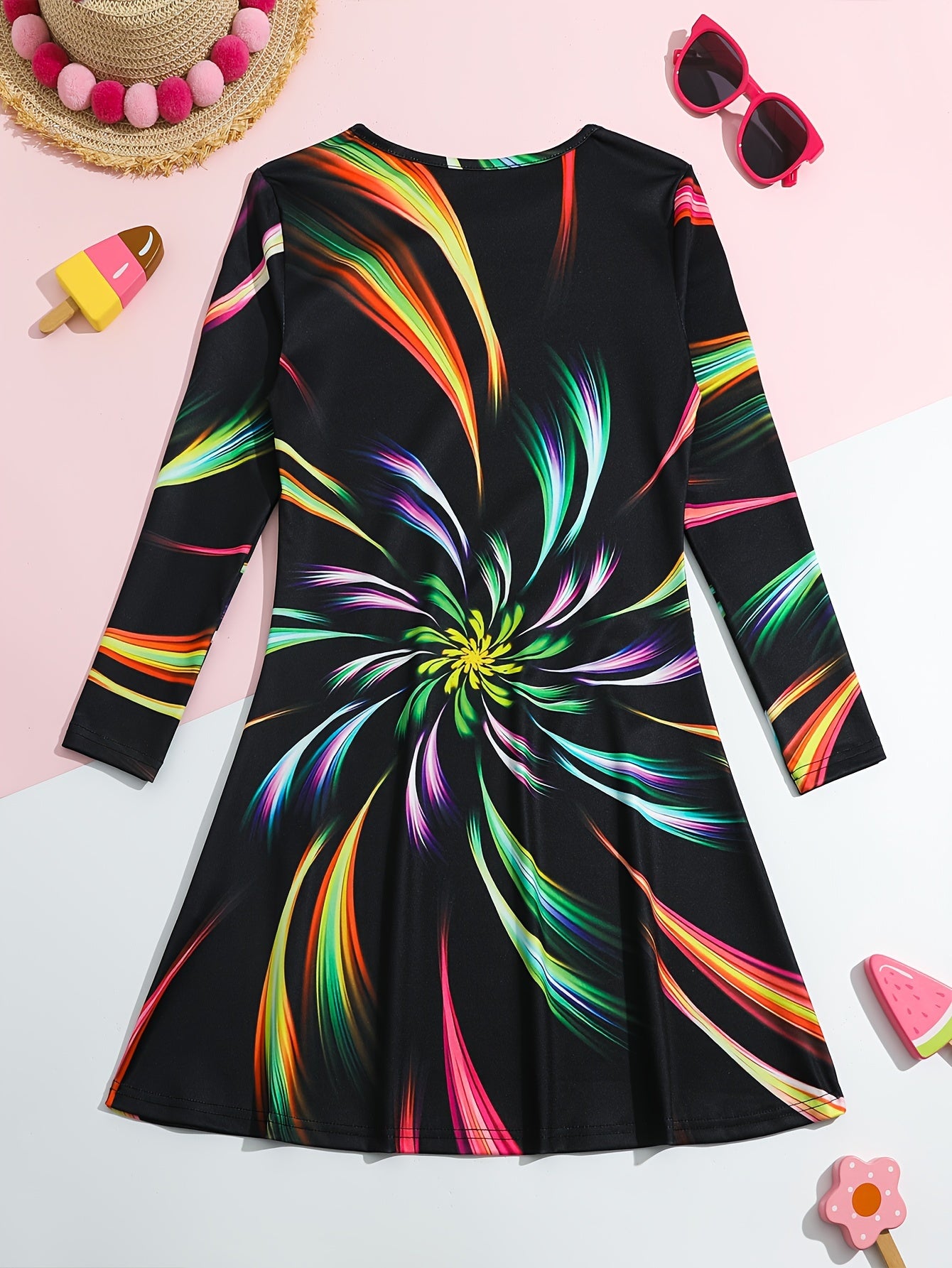 Long Sleeve Dress Girls Casual Crew Neck Dresses Spring Fall Christmas Gift