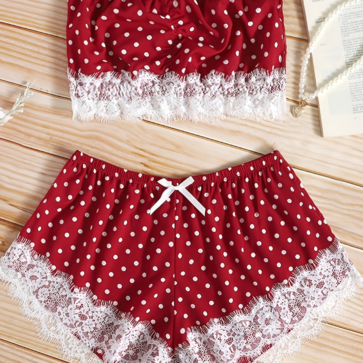  Dot Print Off Shoulder Pajama Set