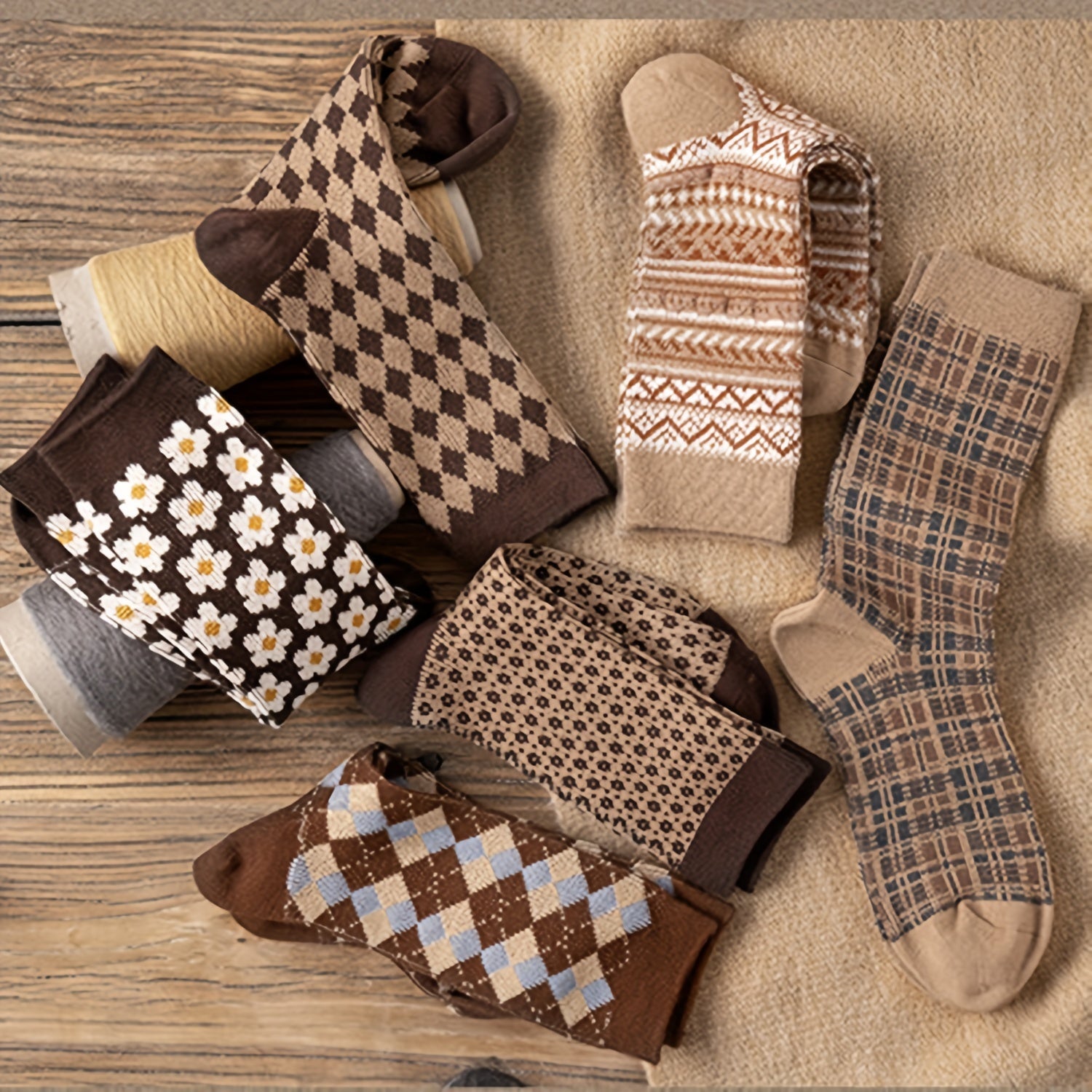 Geometric Pattern Retro Style Socks Women's Stockings