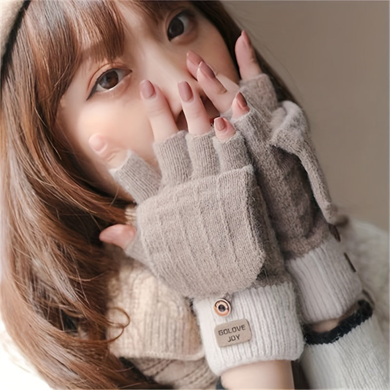 Half Finger Flip Warm Gloves Cold Proof Knitted Mittens Christmas Gift