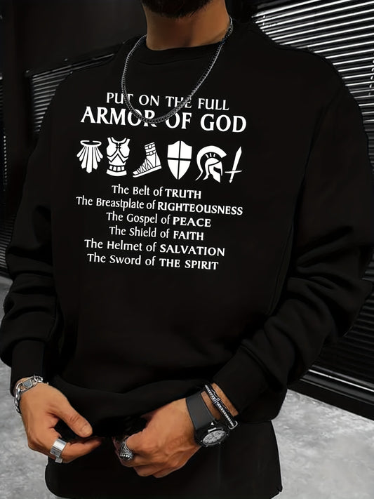 Armor Of God Print Sweatshirt Men's Casual Graphic Pullover Sweatshirt