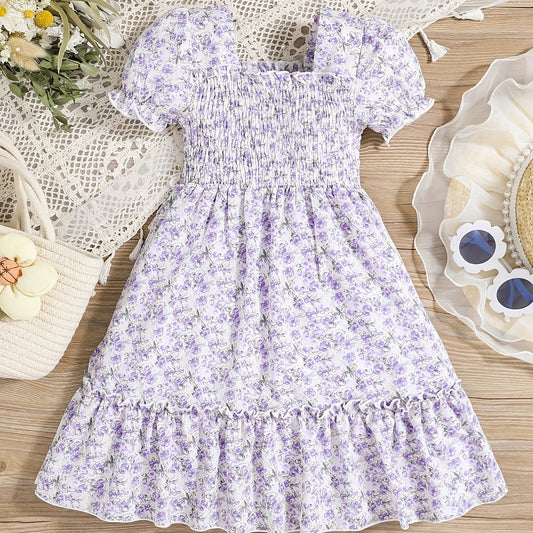 Girls Floral Short Sleeve Summer Dress