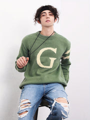 Men's ''G'' Pattern Sweater Warm Knit Pullover