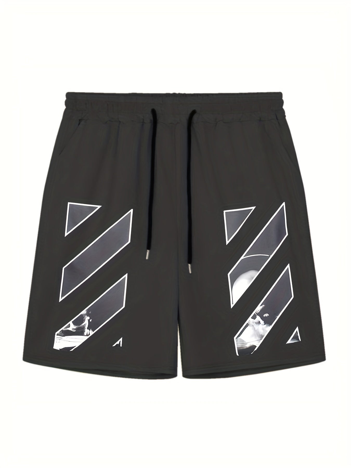 Solid Stripe Pattern Comfy Shorts Men's Drawstring Shorts