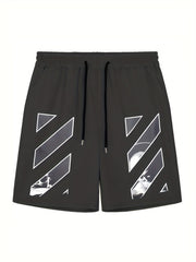 Solid Stripe Pattern Comfy Shorts Men's Drawstring Shorts