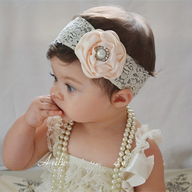 Lace Pearl Crystal Flower Headband for Baby Girls