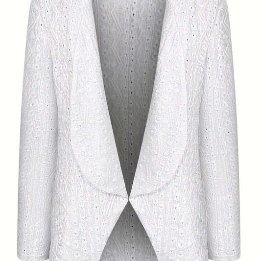 Eyelet Open Front Blazer Casual Lapel Long Sleeve Outwear