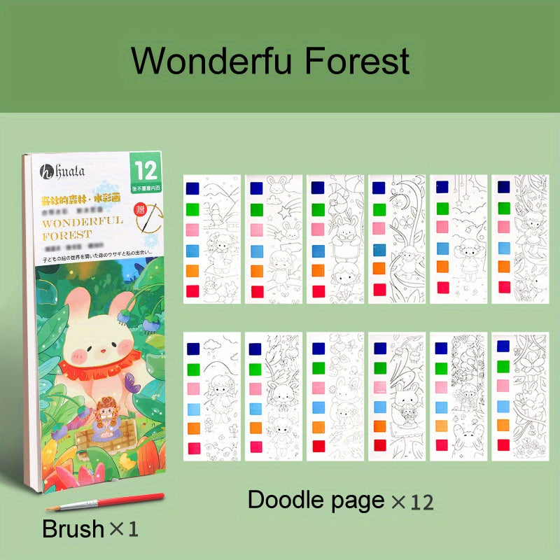 12pcs Watercolor Coloring Book with Paint Pens