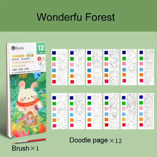 12pcs Watercolor Coloring Book with Paint Pens