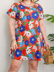 Floral Print Batwing Sleeve Round Neck Boho Dress