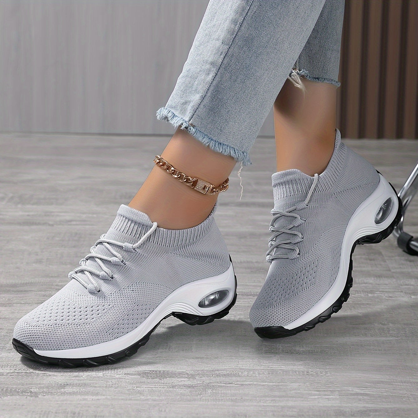 Women's Air Cushion Lace-Up Sneakers - Breathable Athletic Shoes