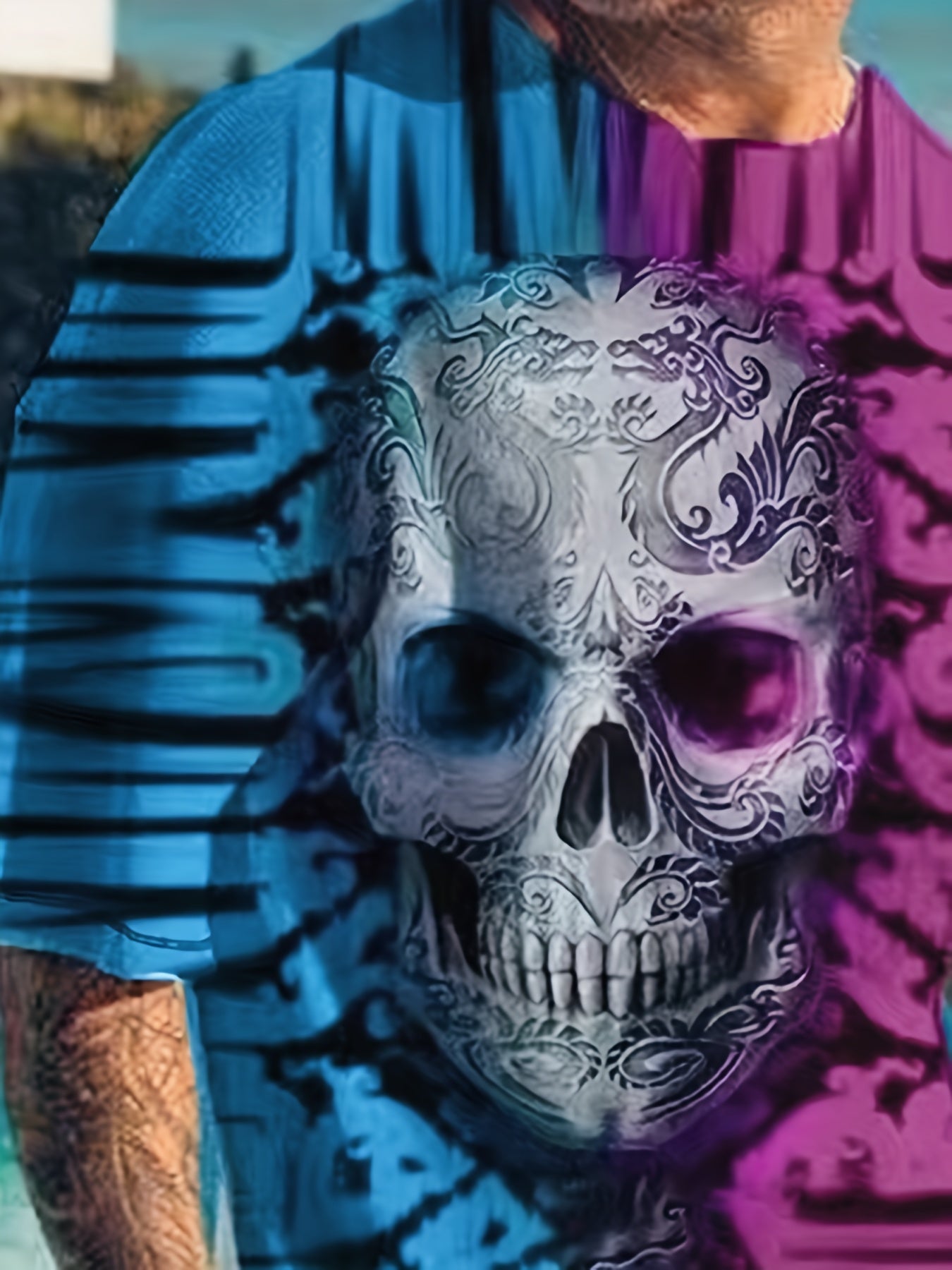 Men's Totem Skull Graphic T-shirt & Stretch Shorts Set