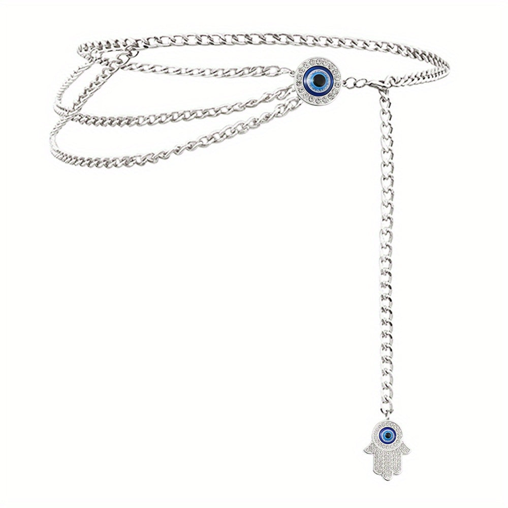 Devil's Eye Metal Waist Chain Layered Tassel Waistband for Women