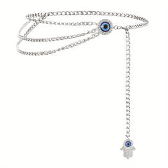 Devil's Eye Metal Waist Chain Layered Tassel Waistband for Women