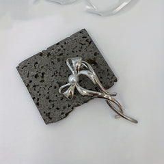 3pcs Silvery Bow Hair Claw Faux Pearl Clip