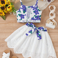 Girls Floral Tank Top & Eyelet Tutu Skirt Set