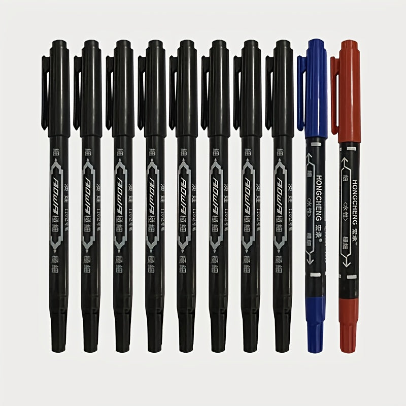 12pcs Double-Headed Marker Pens & Red Sketching Pens