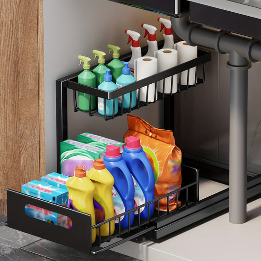 Under Sink Organizer 2 Tier Pull Out Cabinet Storage Shelf