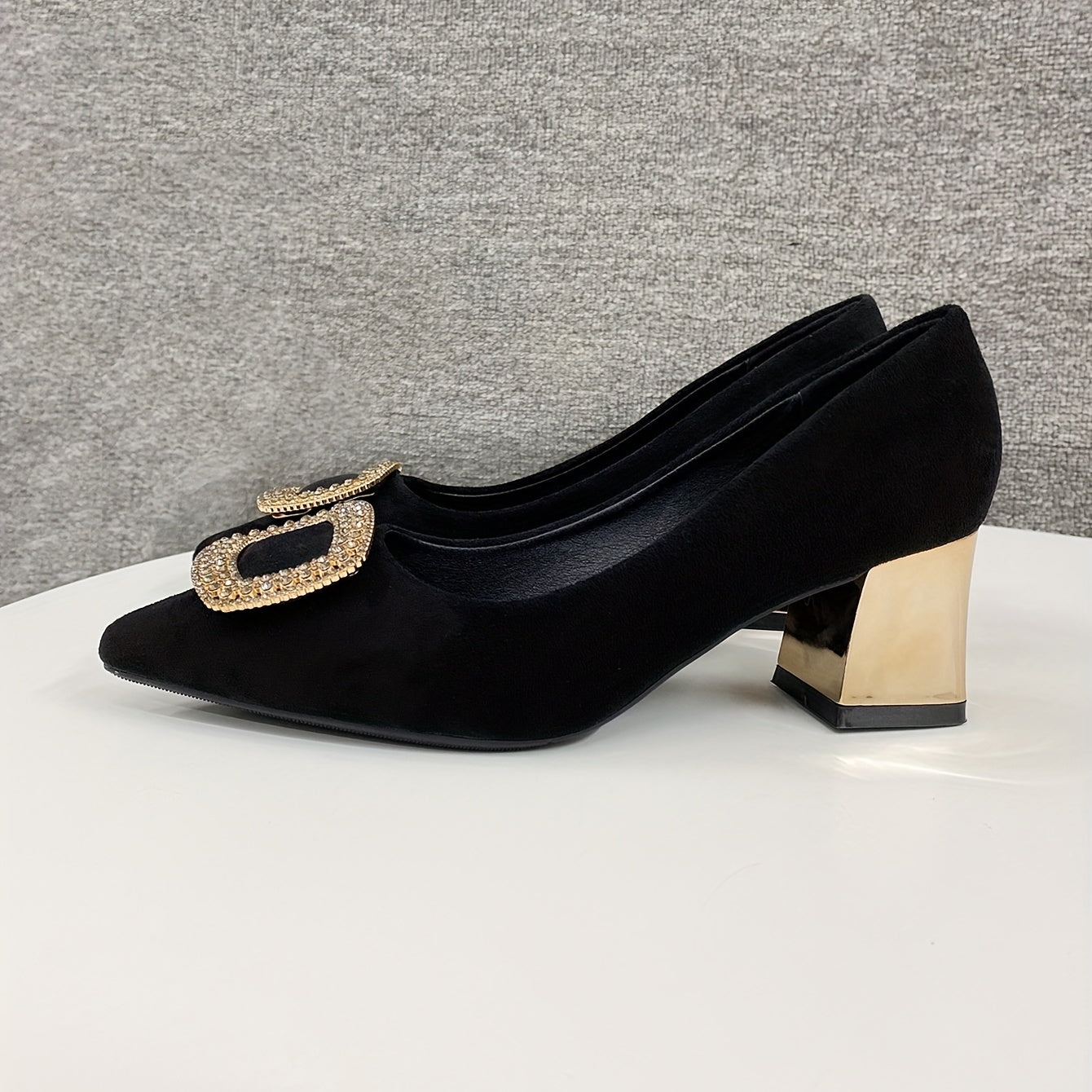 Women's Pointed Toe High Heels Square Metallic Slip On Shoes