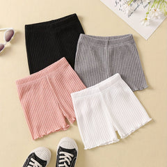 4pcs Girls' Basic Knitted Shorts Set Fringes Casual Stretch Safety Shorts