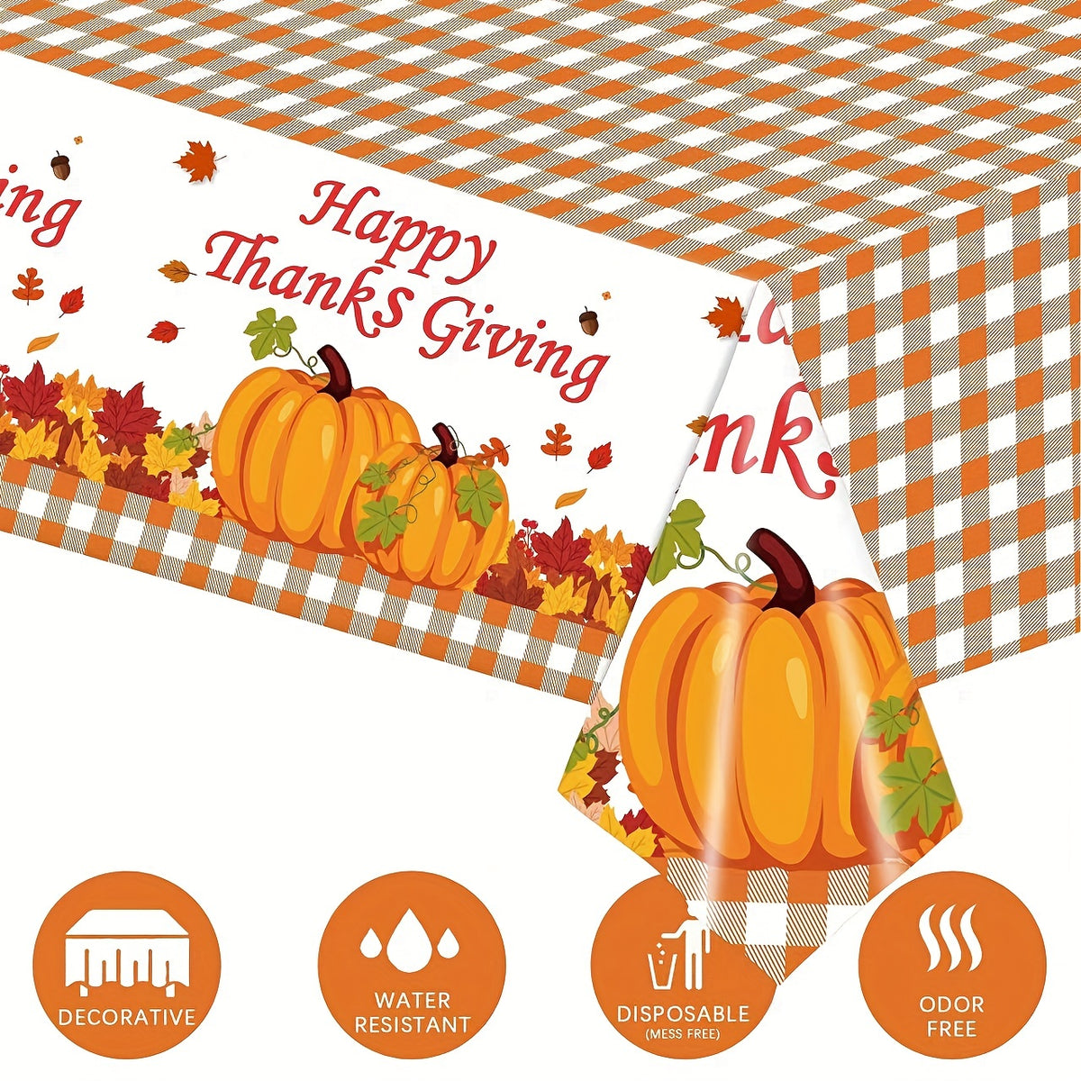 Thanksgiving Checkered Maple Leaf Tablecloth Happy Thanksgiving Pumpkin Supplies
