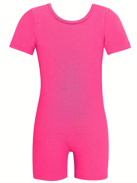 Kids Short Sleeve Gymnastics Romper Suit For Dance Performance