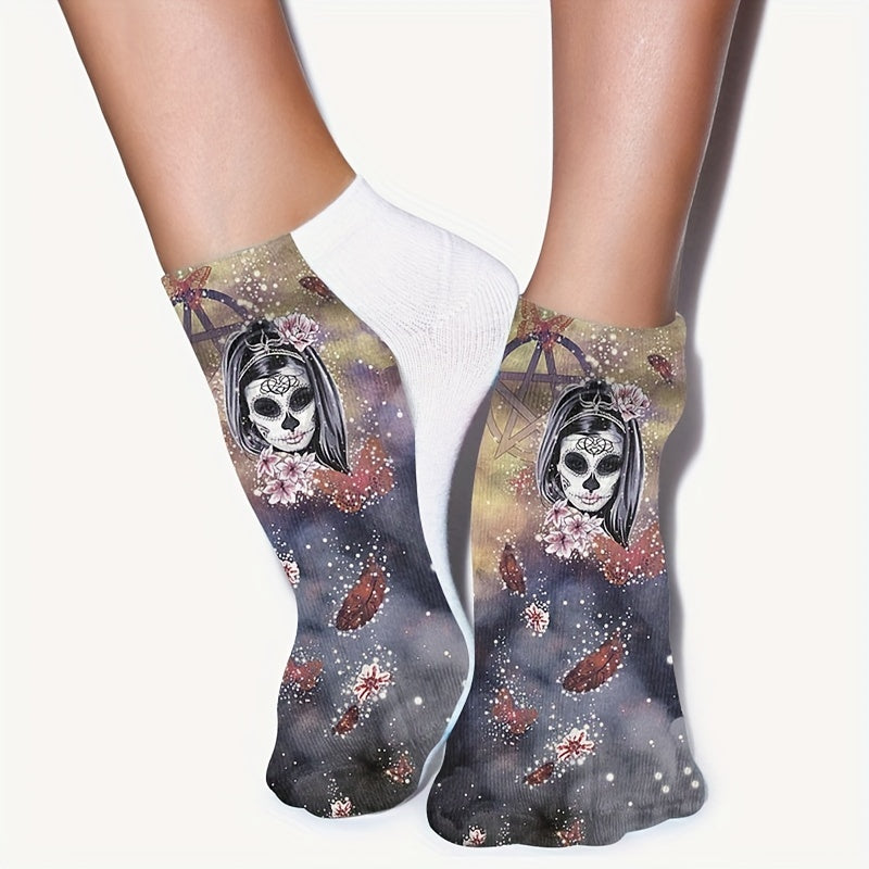4 Pairs Skull & Pumpkin Print Socks Low Cut Women's Stockings