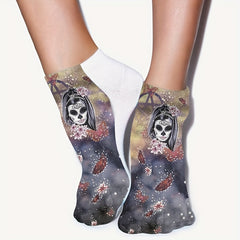 4 Pairs Skull & Pumpkin Print Socks Low Cut Women's Stockings