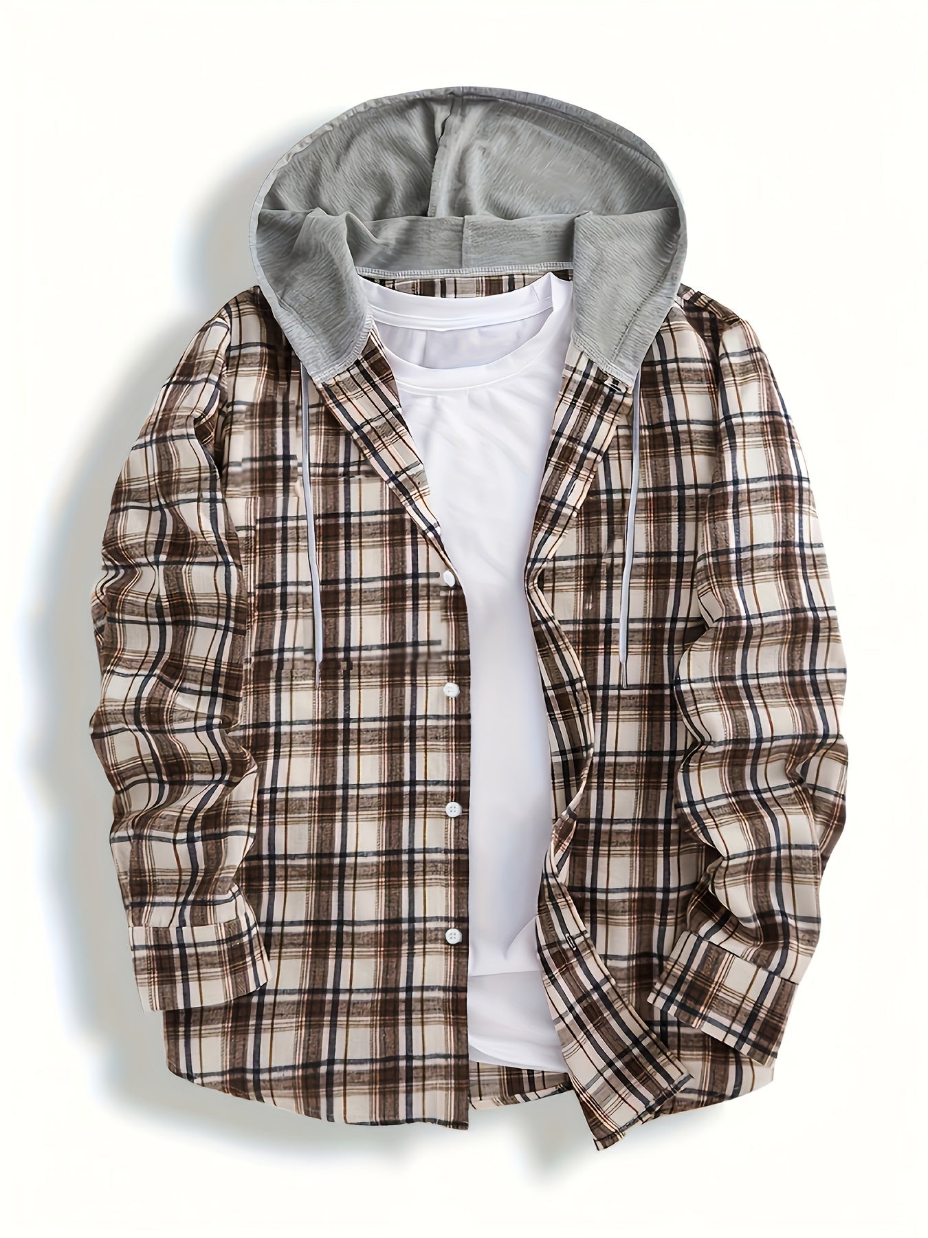 Men's Retro Plaid Shirt Jacket Hooded