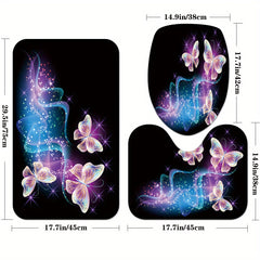 Luminous Butterflies Shower Curtain Set Bathroom Decor