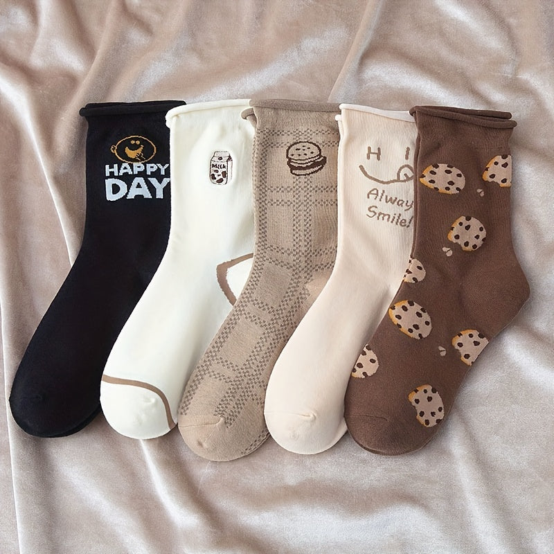 Letter & Food Print Socks Women's Stockings