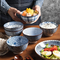 4pcs Underglaze Ceramic Rice Bowls Set 11.43 cm Small Soup Bowl