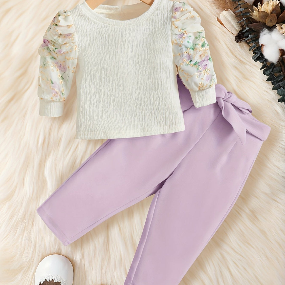 Baby Girls Floral Long Sleeve Top & Flat Pants Set