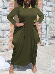  Solid Long Sleeve Round Neck Baggy Dress