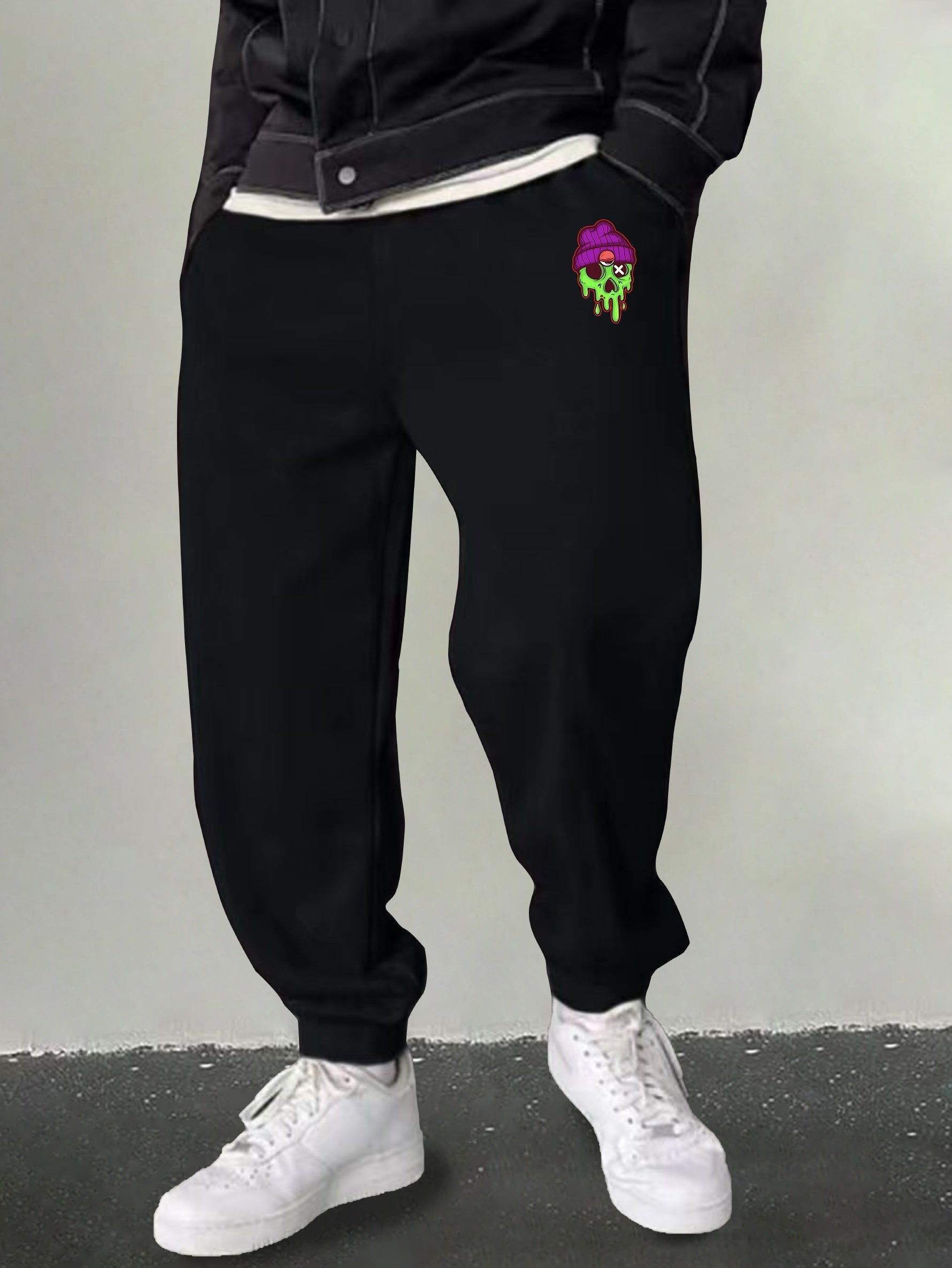 Men's Green Skull Print Joggers Casual Sweatpants