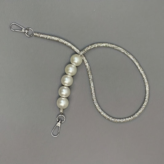 Glitter Rhinestone & Faux Pearl Decor Strap Stylish Purse Strap