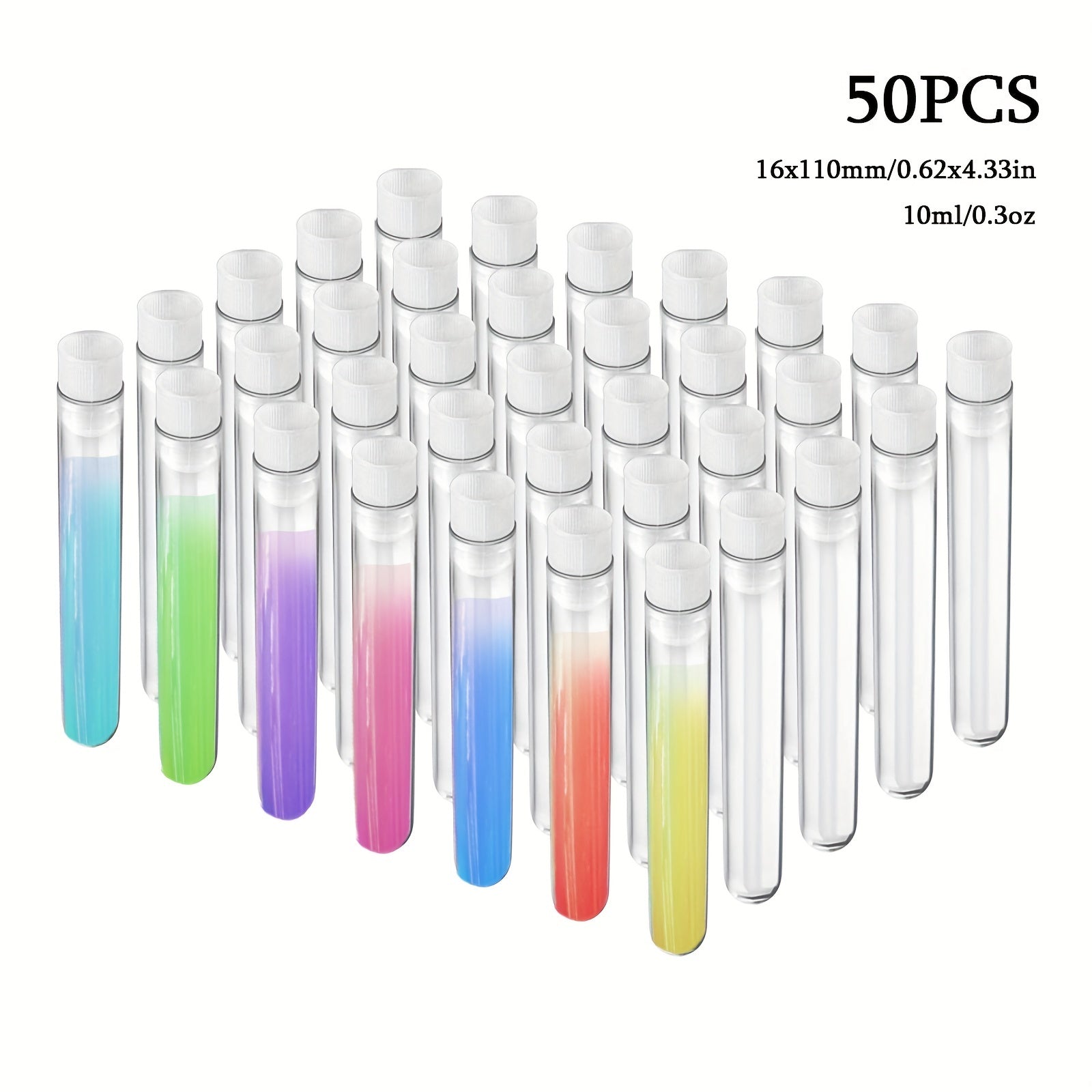 50pcs Clear Plastic Test Tubes with Caps 16x110mm 10ml