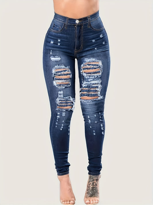  Ripped Skinny High Rise Denim Pants