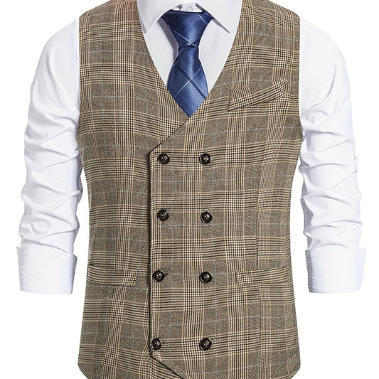 Plaid Double Breasted Men's Retro Suit Vest