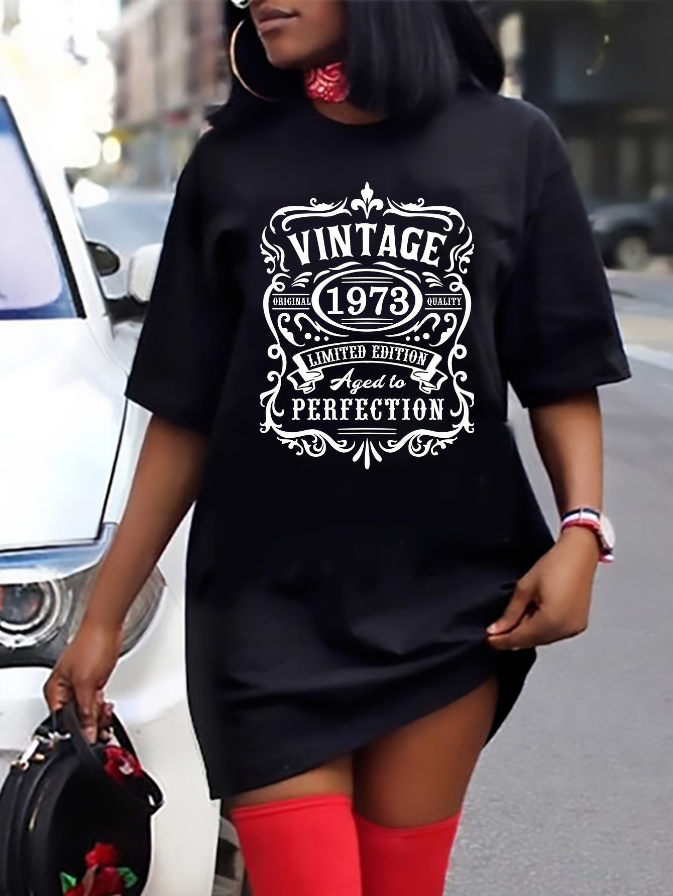  Slogan Print Short Sleeve Dress