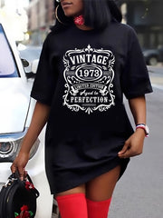  Slogan Print Short Sleeve Dress